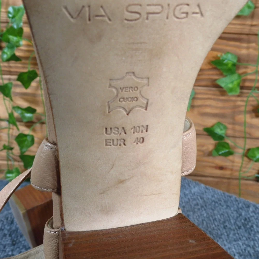 Via Spiga Women Sandals Size‎ 10M Dress Casual Block Heel Tan Leather Strappy